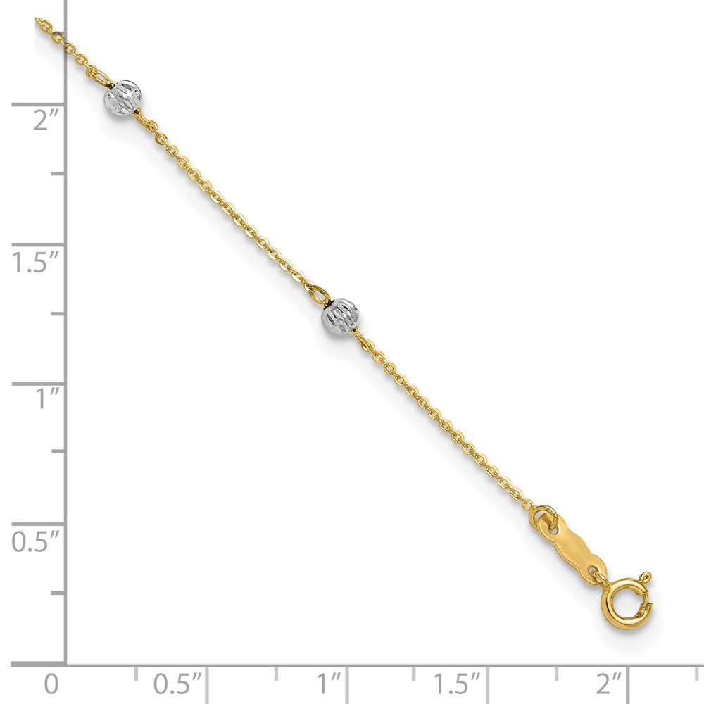 14K Bicolor Diamantiert Perlen 9 Zoll Plus 1 Zoll Verlängerung. Fußkettchen