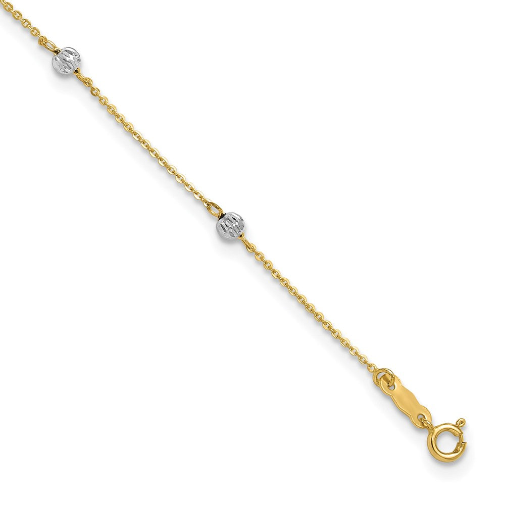 14K Bicolor Diamantiert Perlen 9 Zoll Plus 1 Zoll Verlängerung. Fußkettchen