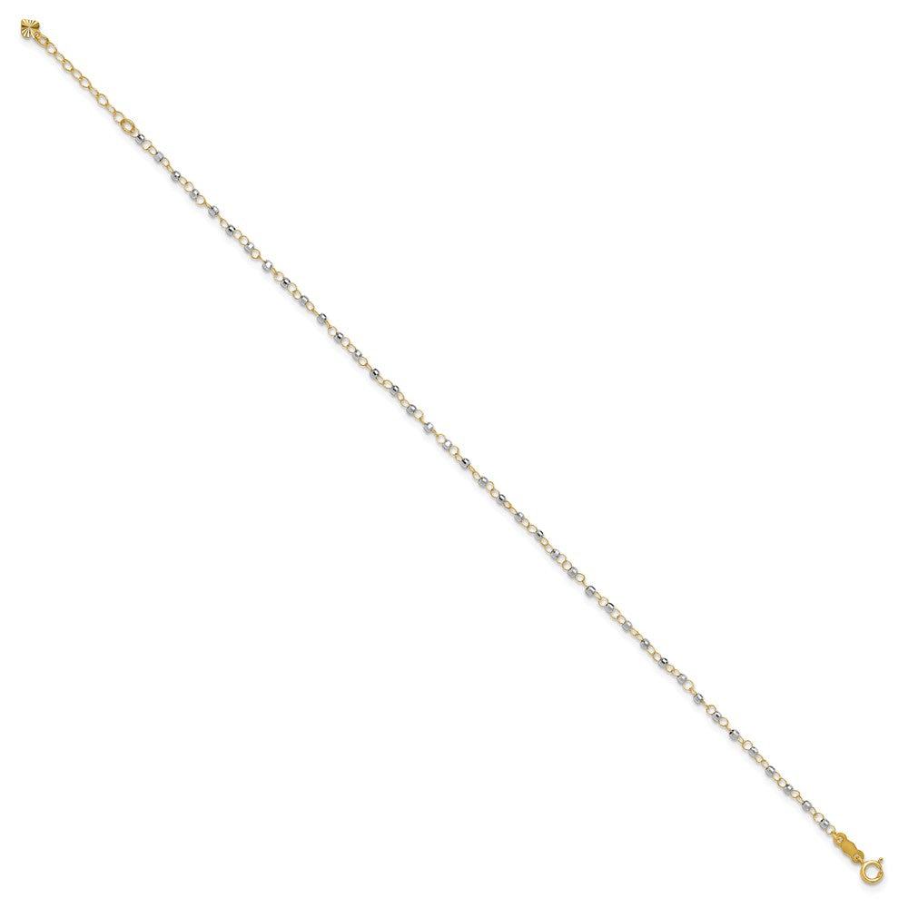 14K Bicolor Kreis Kette mit Mirror Perlen 9 Zoll Plus 1 Zoll Verlängerung. Fußkettchen