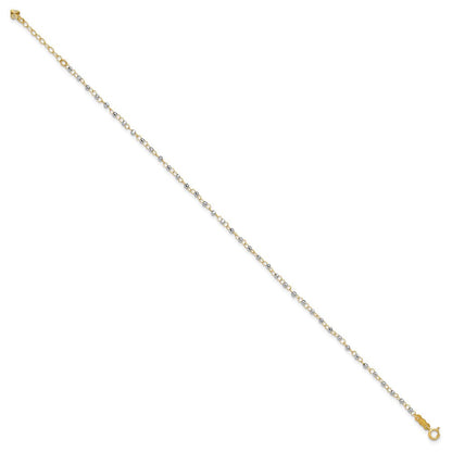 14K Bicolor Kreis Kette mit Mirror Perlen 9 Zoll Plus 1 Zoll Verlängerung. Fußkettchen