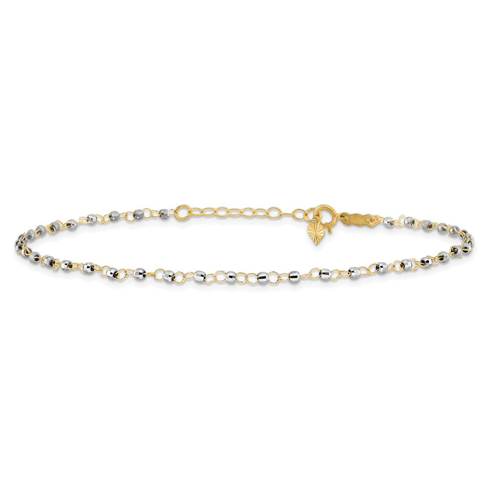 14K Bicolor Kreis Kette mit Mirror Perlen 9 Zoll Plus 1 Zoll Verlängerung. Fußkettchen