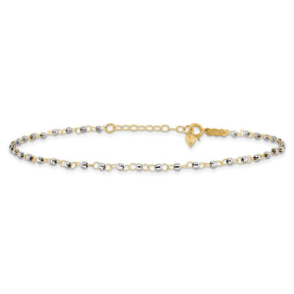 14K Bicolor Kreis Kette mit Mirror Perlen 9 Zoll Plus 1 Zoll Verlängerung. Fußkettchen
