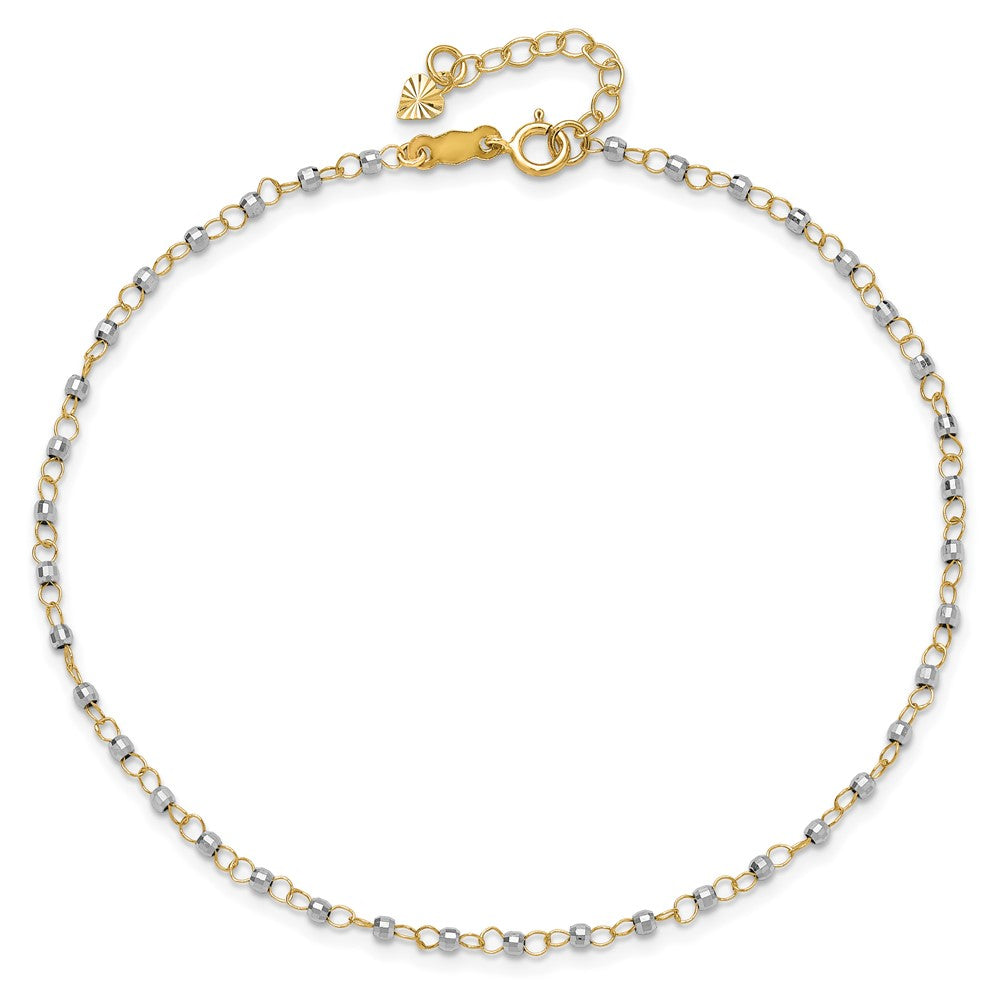 14K Bicolor Kreis Kette mit Mirror Perlen 9 Zoll Plus 1 Zoll Verlängerung. Fußkettchen