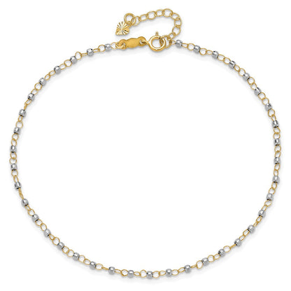 14K Bicolor Kreis Kette mit Mirror Perlen 9 Zoll Plus 1 Zoll Verlängerung. Fußkettchen