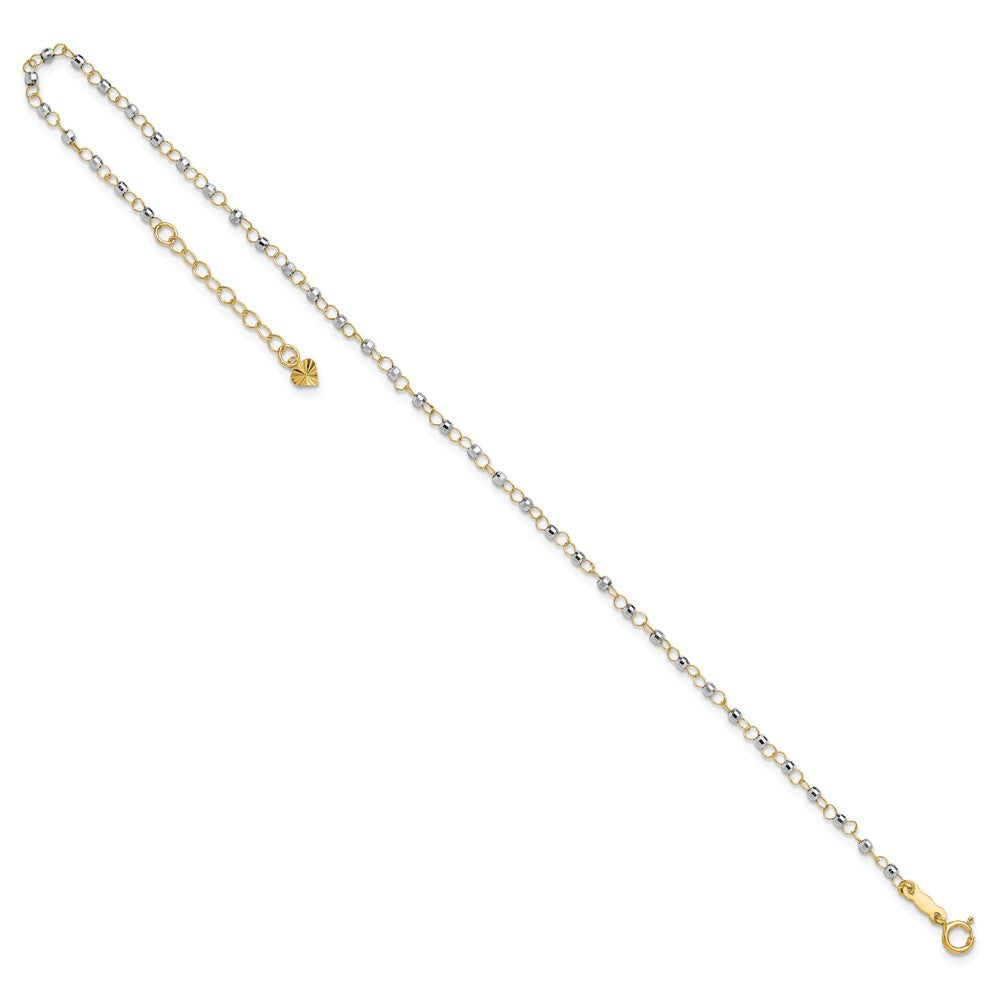 14K Bicolor Kreis Kette mit Mirror Perlen 9 Zoll Plus 1 Zoll Verlängerung. Fußkettchen