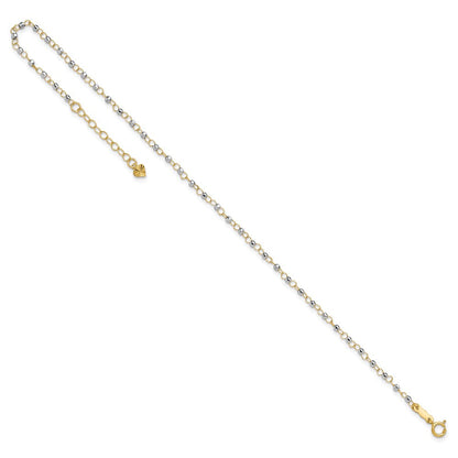 14K Bicolor Kreis Kette mit Mirror Perlen 9 Zoll Plus 1 Zoll Verlängerung. Fußkettchen