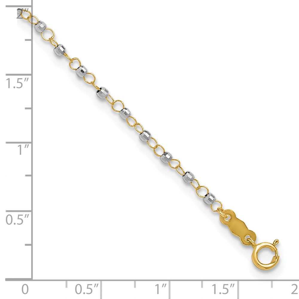14K Bicolor Kreis Kette mit Mirror Perlen 9 Zoll Plus 1 Zoll Verlängerung. Fußkettchen