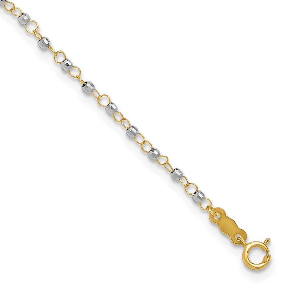 14K Bicolor Kreis Kette mit Mirror Perlen 9 Zoll Plus 1 Zoll Verlängerung. Fußkettchen