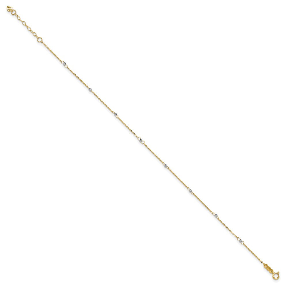 14K Bicolor Ankerkette mit Mirror Perlen 9 Zoll Plus 1 Zoll Verlängerung. Fußkettchen