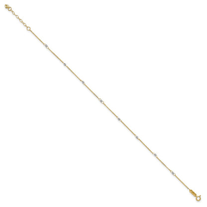 14K Bicolor Ankerkette mit Mirror Perlen 9 Zoll Plus 1 Zoll Verlängerung. Fußkettchen