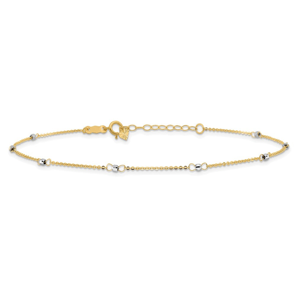 14K Bicolor Ankerkette mit Mirror Perlen 9 Zoll Plus 1 Zoll Verlängerung. Fußkettchen