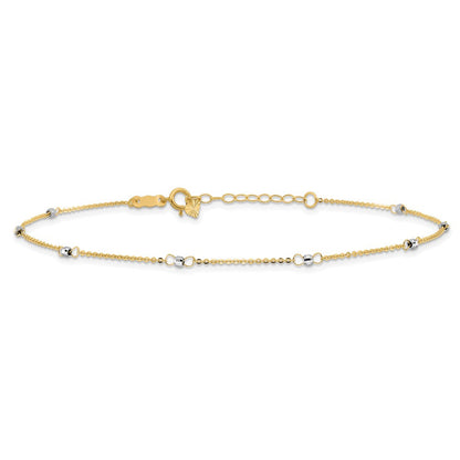14K Bicolor Ankerkette mit Mirror Perlen 9 Zoll Plus 1 Zoll Verlängerung. Fußkettchen