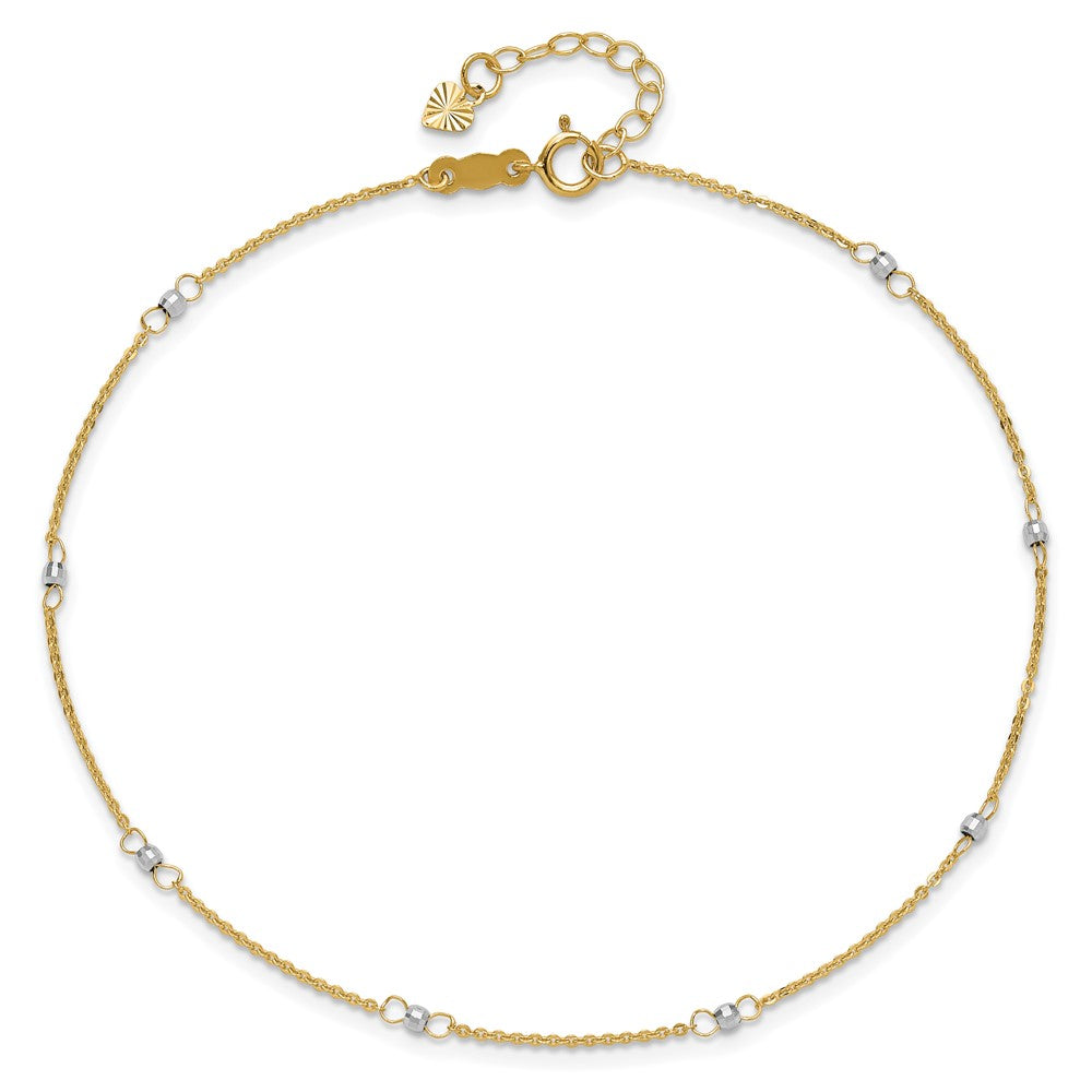 14K Bicolor Ankerkette mit Mirror Perlen 9 Zoll Plus 1 Zoll Verlängerung. Fußkettchen