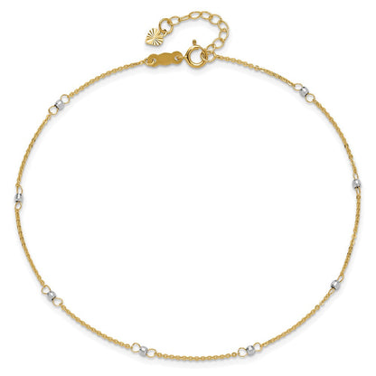 14K Bicolor Ankerkette mit Mirror Perlen 9 Zoll Plus 1 Zoll Verlängerung. Fußkettchen