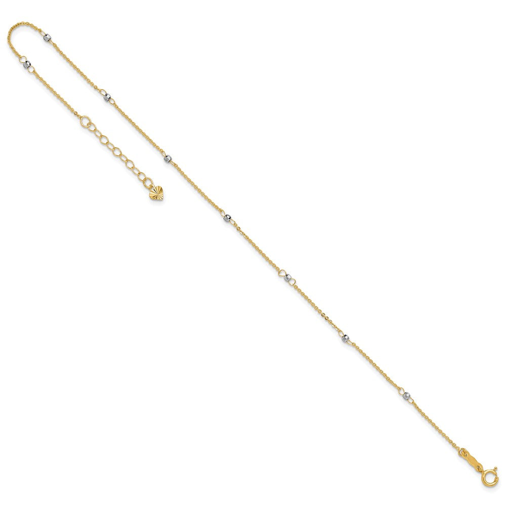 14K Bicolor Ankerkette mit Mirror Perlen 9 Zoll Plus 1 Zoll Verlängerung. Fußkettchen