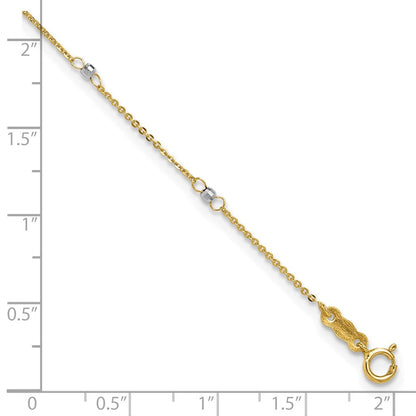 14K Bicolor Ankerkette mit Mirror Perlen 9 Zoll Plus 1 Zoll Verlängerung. Fußkettchen