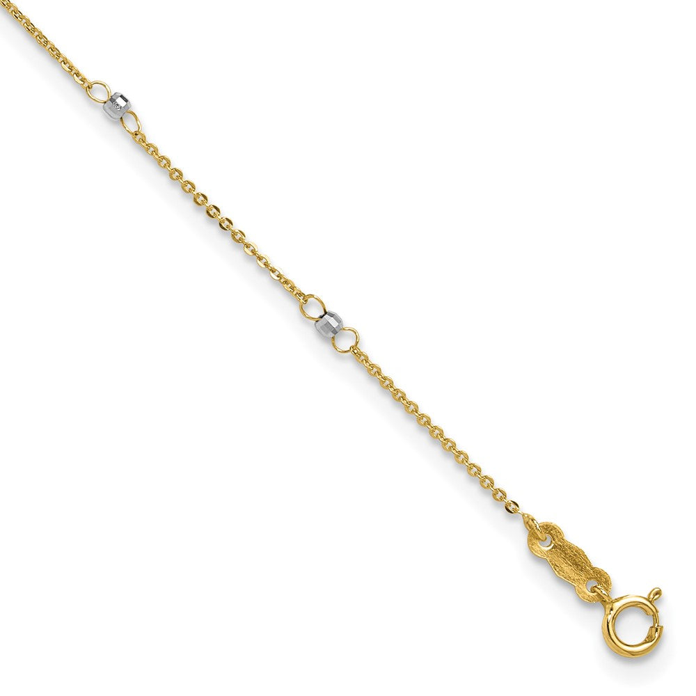14K Bicolor Ankerkette mit Mirror Perlen 9 Zoll Plus 1 Zoll Verlängerung. Fußkettchen