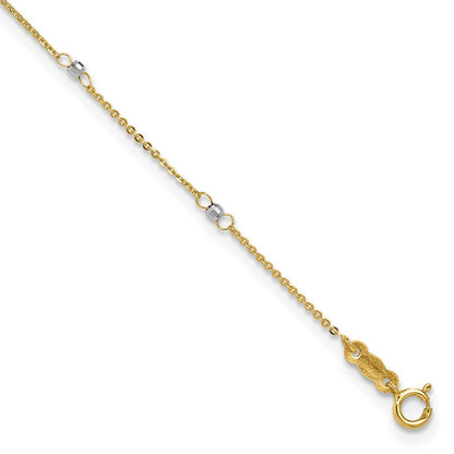 14K Bicolor Ankerkette mit Mirror Perlen 9 Zoll Plus 1 Zoll Verlängerung. Fußkettchen