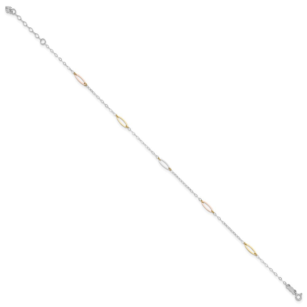 14K Tricolor Oval Glieder 9 Zoll Plus 1 Zoll Verlängerung. Fußkettchen