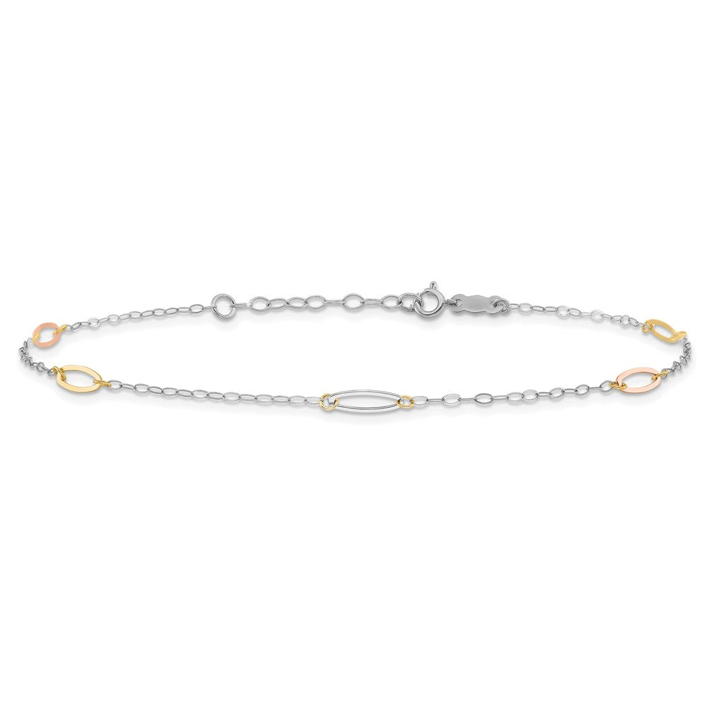 14K Tricolor Oval Glieder 9 Zoll Plus 1 Zoll Verlängerung. Fußkettchen