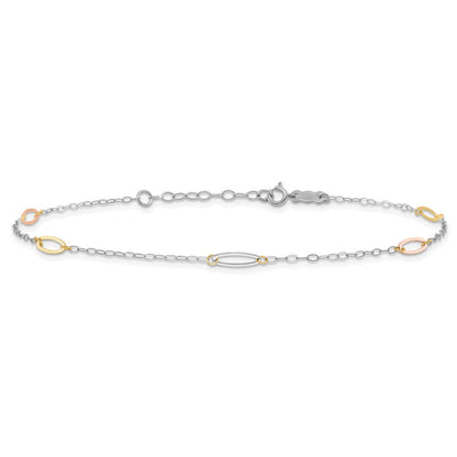 14K Tricolor Oval Glieder 9 Zoll Plus 1 Zoll Verlängerung. Fußkettchen