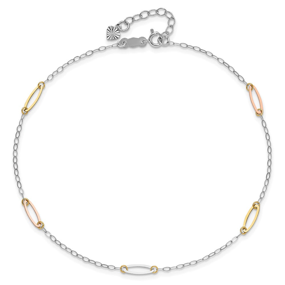 14K Tricolor Oval Glieder 9 Zoll Plus 1 Zoll Verlängerung. Fußkettchen