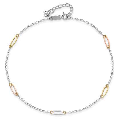 14K Tricolor Oval Glieder 9 Zoll Plus 1 Zoll Verlängerung. Fußkettchen
