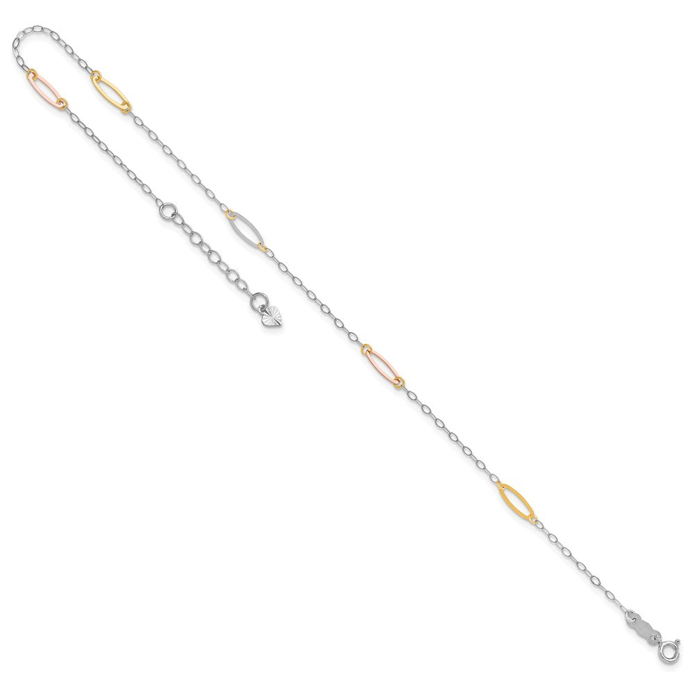 14K Tricolor Oval Glieder 9 Zoll Plus 1 Zoll Verlängerung. Fußkettchen