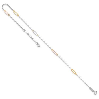 14K Tricolor Oval Glieder 9 Zoll Plus 1 Zoll Verlängerung. Fußkettchen