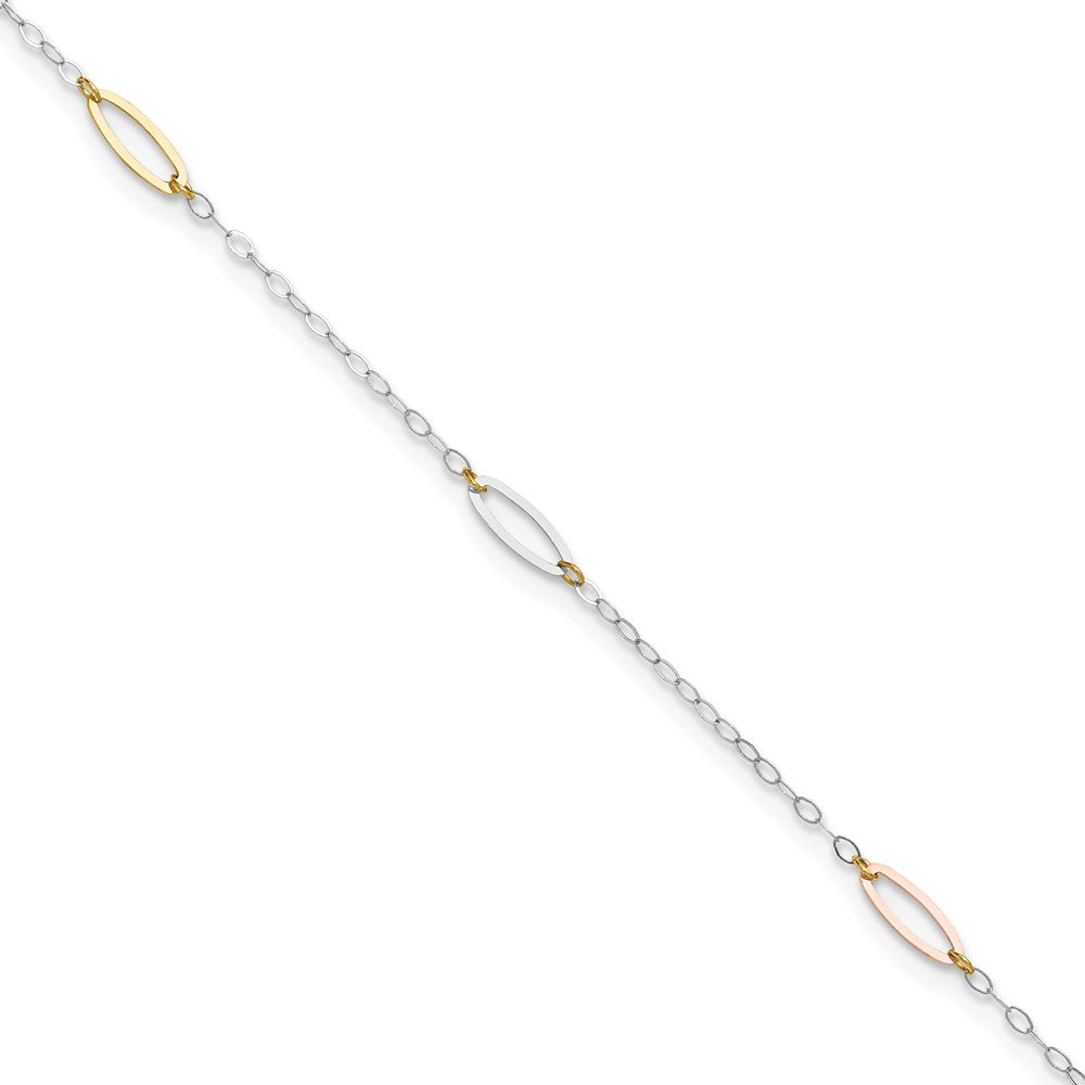 14K Tricolor Oval Glieder 9 Zoll Plus 1 Zoll Verlängerung. Fußkettchen