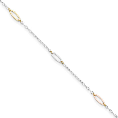 14K Tricolor Oval Glieder 9 Zoll Plus 1 Zoll Verlängerung. Fußkettchen