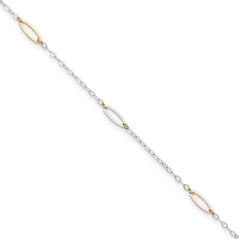 14K Tricolor Oval Glieder 9 Zoll Plus 1 Zoll Verlängerung. Fußkettchen