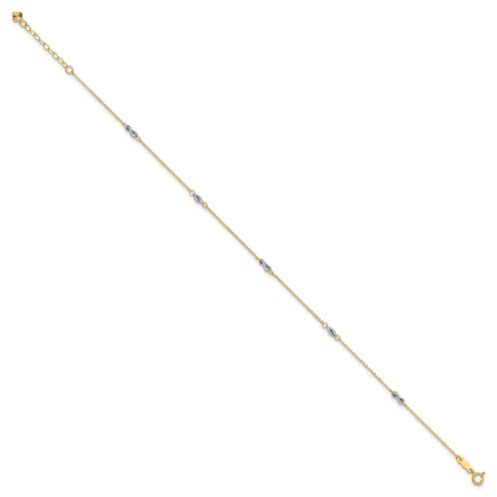 14K Bicolor Fantasie 9 Zoll Plus 1 Zoll Verlängerung Fußkettchen