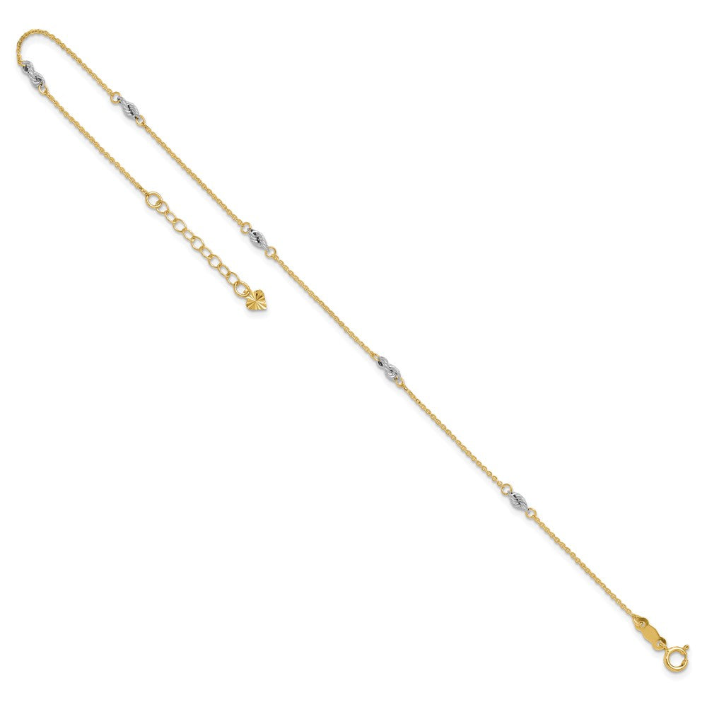 14K Bicolor Fantasie 9 Zoll Plus 1 Zoll Verlängerung Fußkettchen