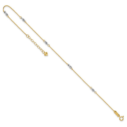 14K Bicolor Fantasie 9 Zoll Plus 1 Zoll Verlängerung Fußkettchen