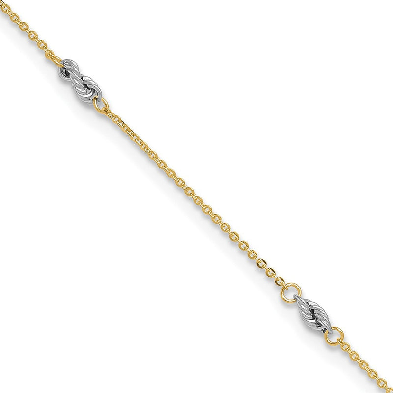 14K Bicolor Fantasie 9 Zoll Plus 1 Zoll Verlängerung Fußkettchen