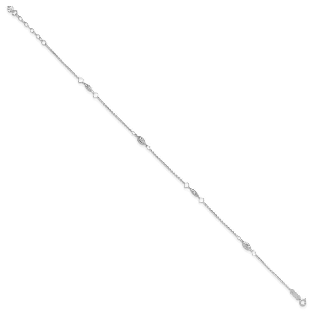 14K Weißgold Diamantiert Gewölbt Perlen 9 Zoll Plus1in Verlängerung Fußkettchen