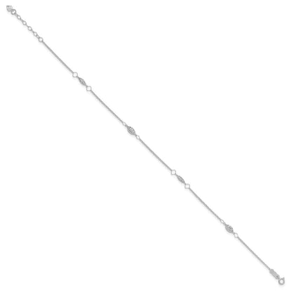 14K Weißgold Diamantiert Gewölbt Perlen 9 Zoll Plus1in Verlängerung Fußkettchen