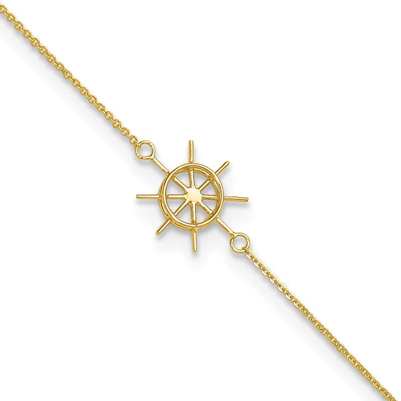 14K Gelbgold Poliert Captains Rad 9 Zoll Plus 1 Zoll. Verlängerung. Fußkettchen