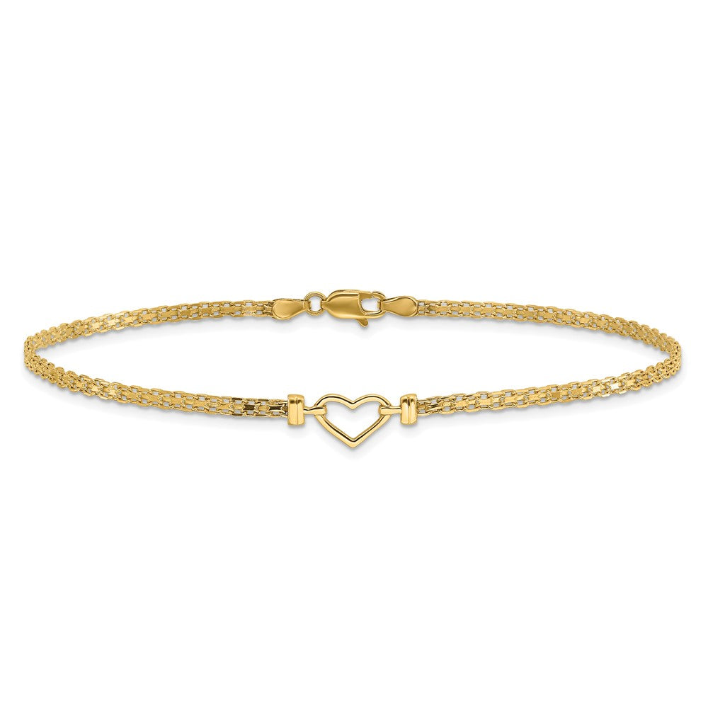 14K Gelbgold Poliert Offen-heart Kette Fußkettchen
