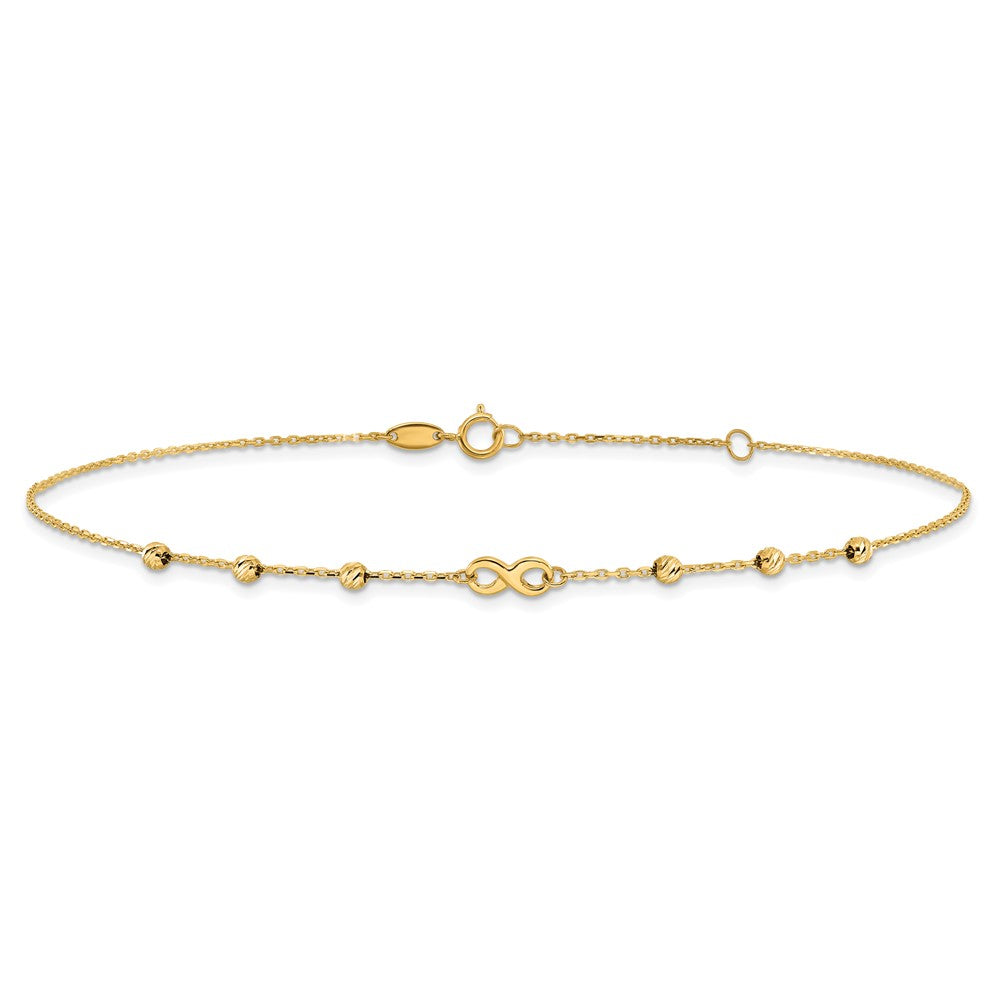 14K Gelbgold Unendlichkeit Symbol 10 Zoll Plus 1 Zoll Verlängerung. Fußkettchen