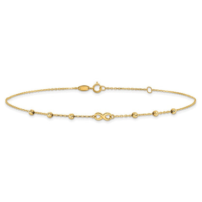 14K Gelbgold Unendlichkeit Symbol 10 Zoll Plus 1 Zoll Verlängerung. Fußkettchen