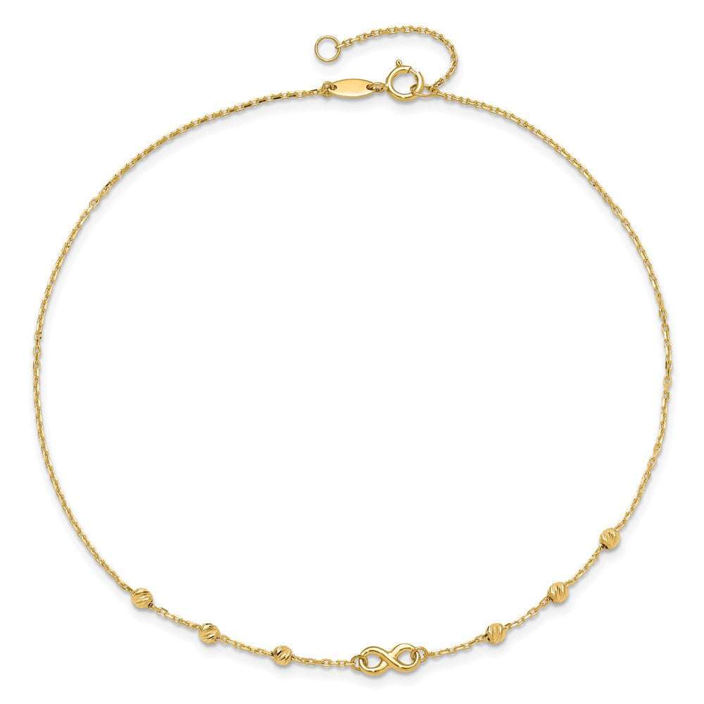 14K Gelbgold Unendlichkeit Symbol 10 Zoll Plus 1 Zoll Verlängerung. Fußkettchen