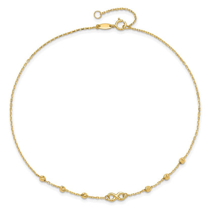 14K Gelbgold Unendlichkeit Symbol 10 Zoll Plus 1 Zoll Verlängerung. Fußkettchen