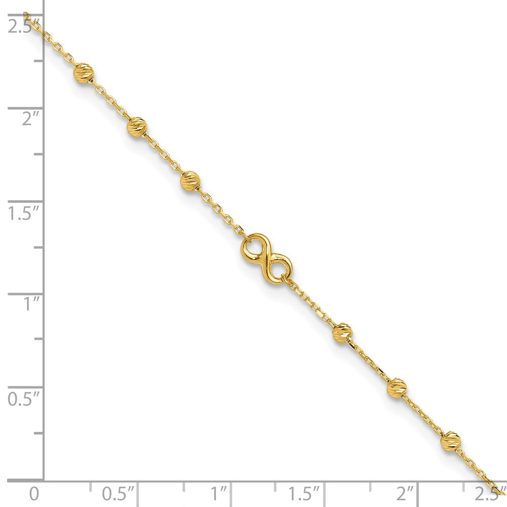 14K Gelbgold Unendlichkeit Symbol 10 Zoll Plus 1 Zoll Verlängerung. Fußkettchen