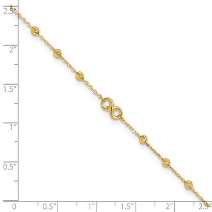 14K Gelbgold Unendlichkeit Symbol 10 Zoll Plus 1 Zoll Verlängerung. Fußkettchen