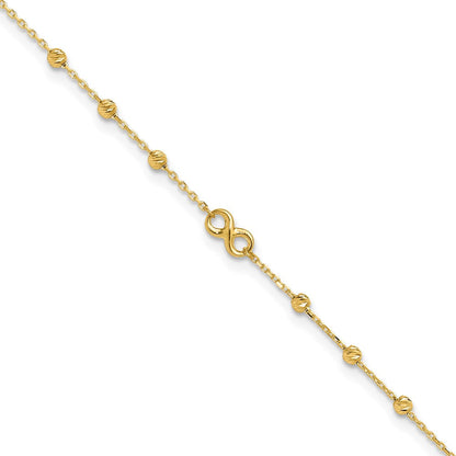 14K Gelbgold Unendlichkeit Symbol 10 Zoll Plus 1 Zoll Verlängerung. Fußkettchen