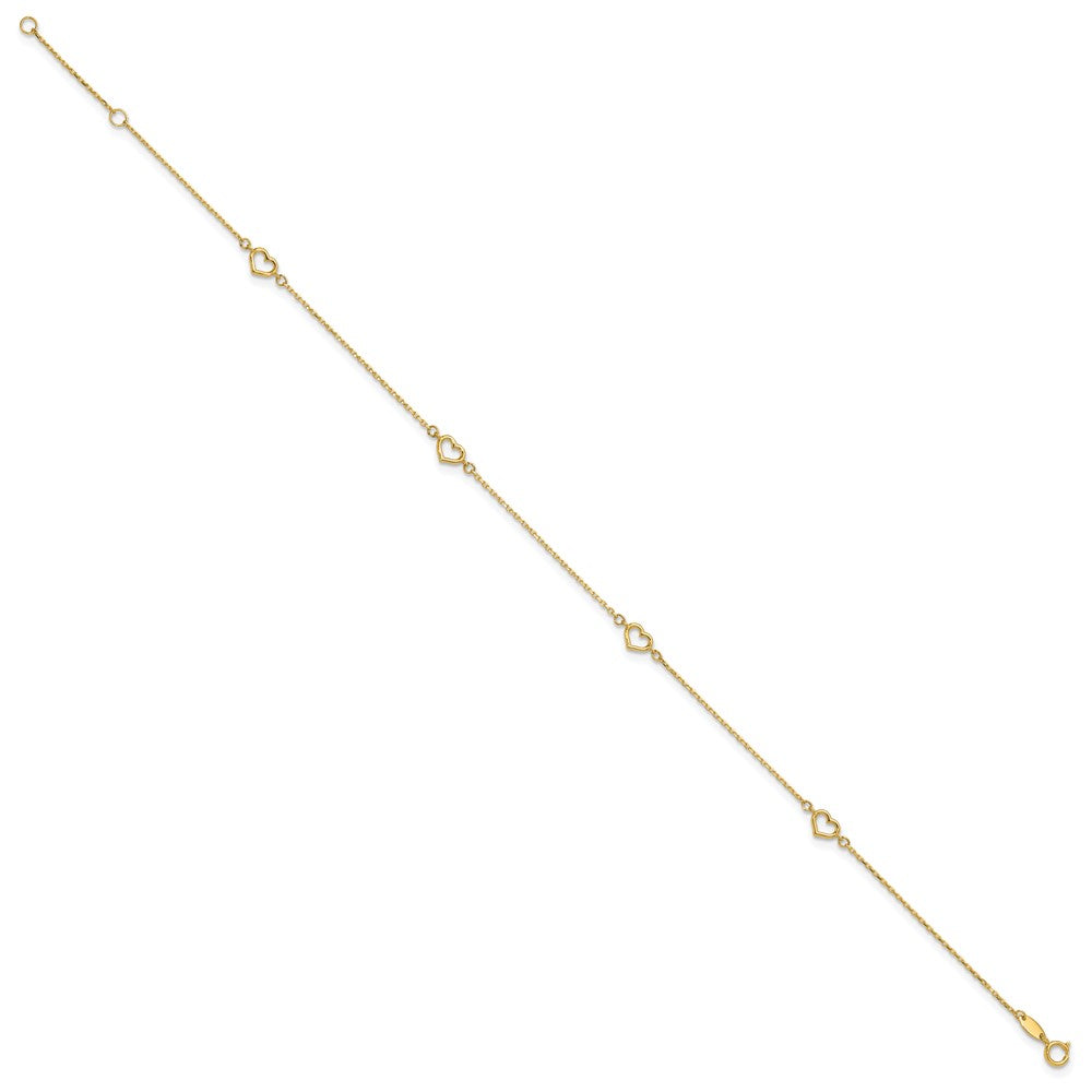 14K Gelbgold Herz 10 Zoll Plus 1 Zoll Verlängerung. Fußkettchen