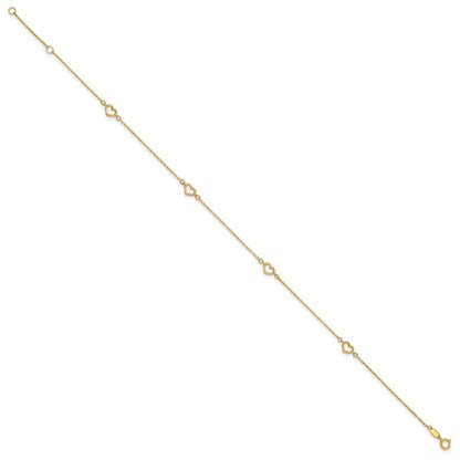 14K Gelbgold Herz 10 Zoll Plus 1 Zoll Verlängerung. Fußkettchen