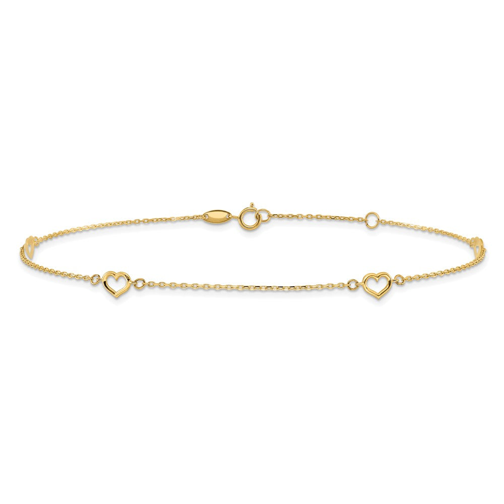 14K Gelbgold Herz 10 Zoll Plus 1 Zoll Verlängerung. Fußkettchen